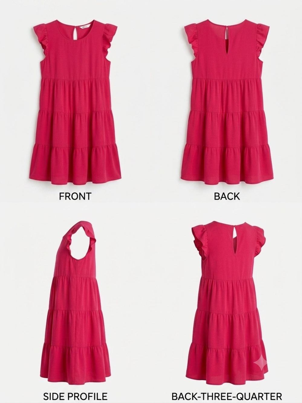 Fuchsia Ruffle-Sleeve Tiered Mini Dress - Picture 4 of 8
